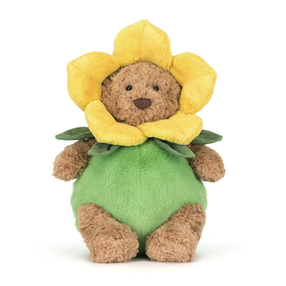 Bär im Narzissenoutfit