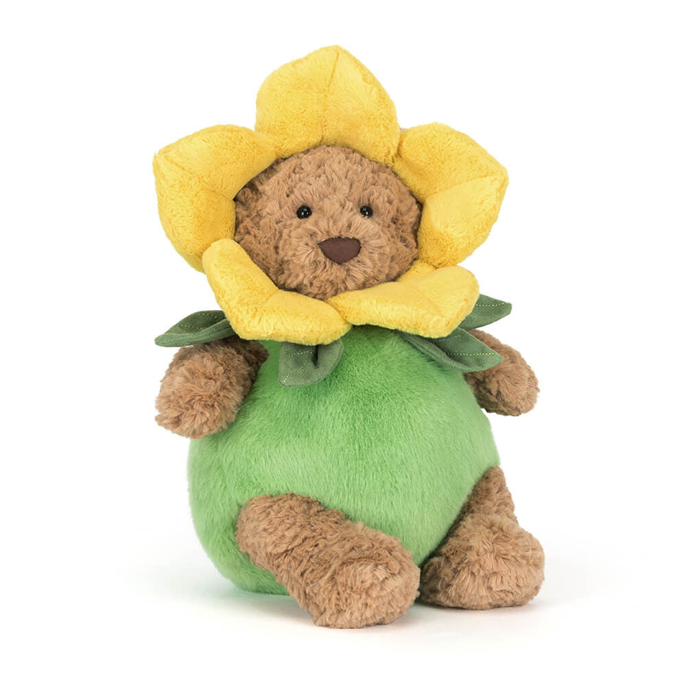 Bär im Narzissenoutfit